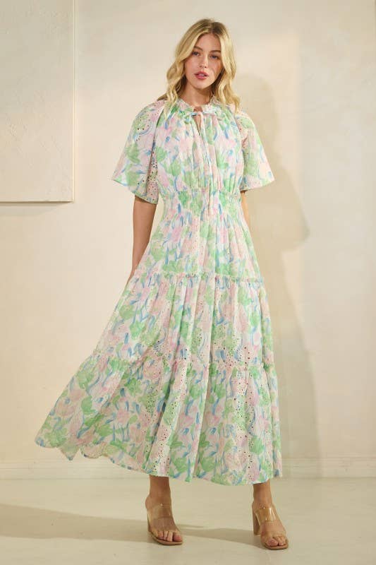 Verde Multi Vestito a balze in pizzo con occhielli MD51574 in vendita all'ingrosso su Faire0