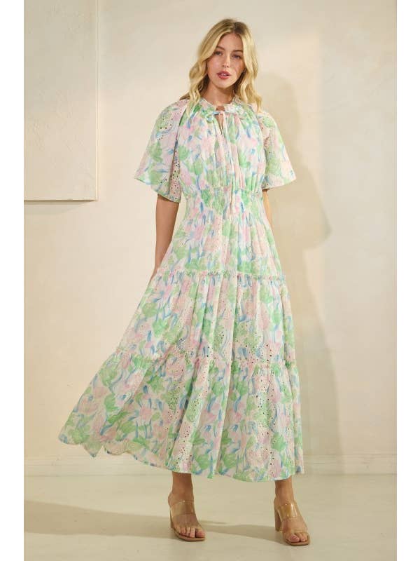 Verde Multi Vestito a balze in pizzo con occhielli MD51574 in vendita all'ingrosso su Faire