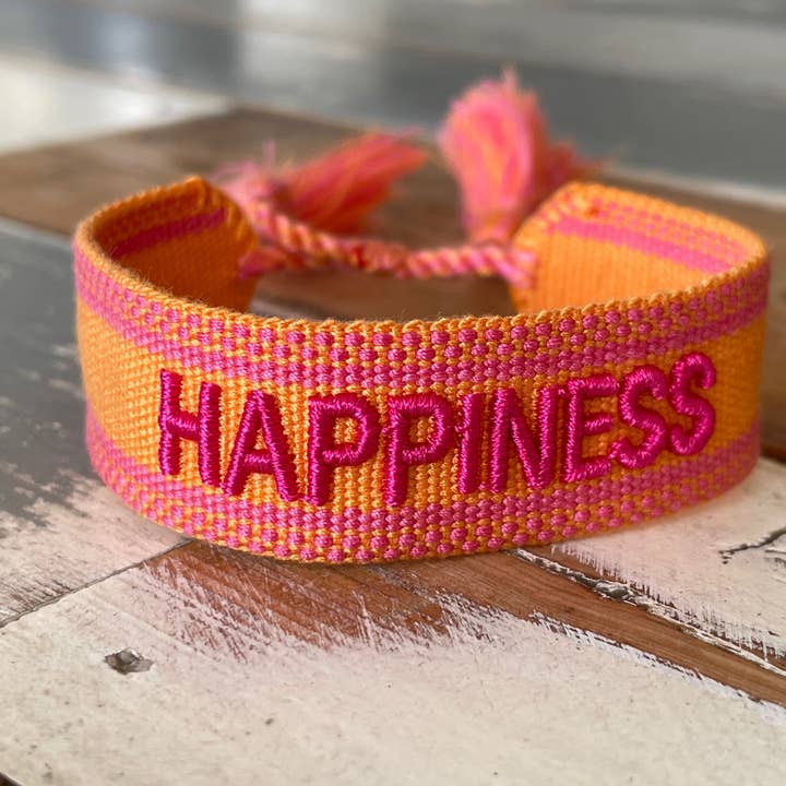 Parsley & Pepper - Venta al por mayor Pulseras tejidas/trenzadas - Pulsera con la frase HAPPINESS tejida y bordada
