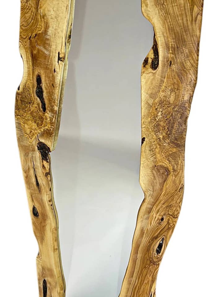 madeira de oliveira, espelho de madeira, espelho de sala de estar com borda de árvore, espelho de cristal, feito sob encomenda por atacado de Dekonation