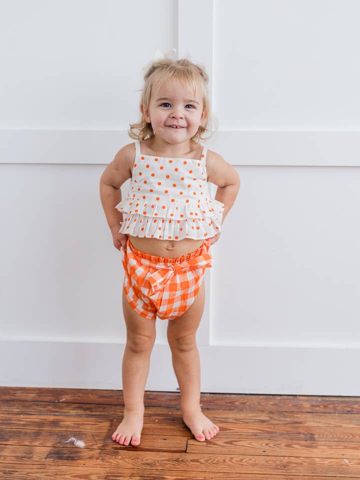 Yo Baby - Wholesale Top & Short Set - Baby - Orange Polka Dot Top & Orange Checkered Shorts Set : Infant : Baby