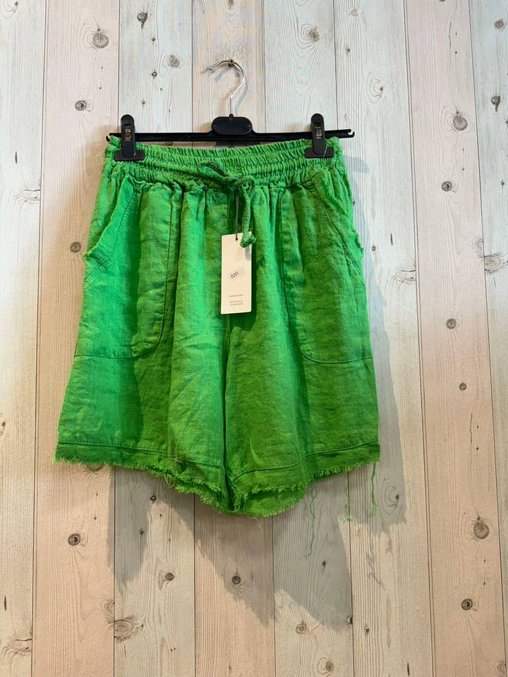 Linen & More - Vendita all'ingrosso Pantaloncini - Donna - REF 6261 PANTALONCINI IN LINO CON FRANGE E DUE TASCHE 100% LINO1