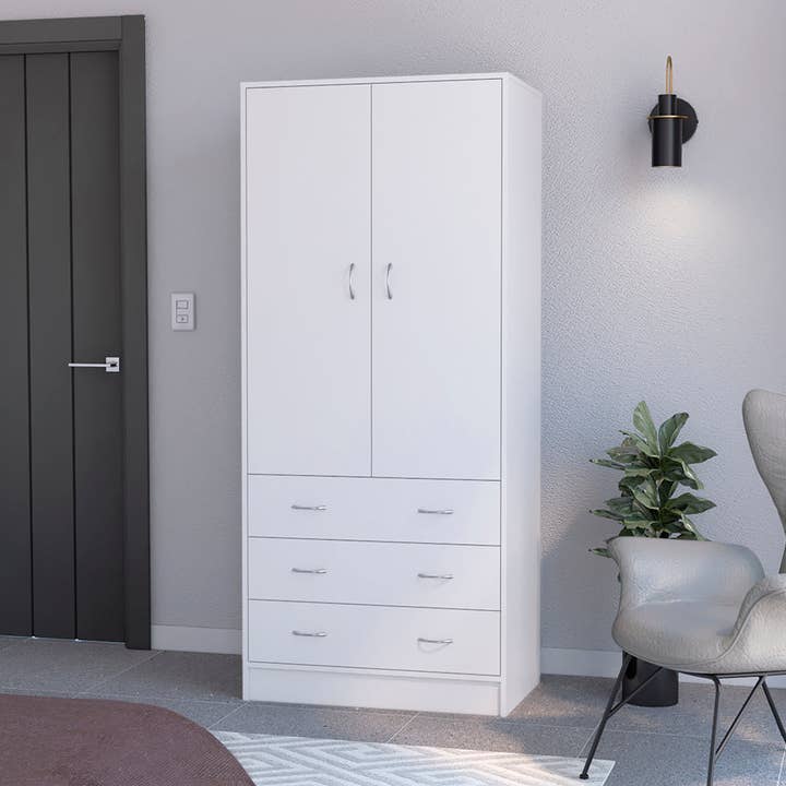 Taly garderob med två dörrar och tre lådor, vit, 180,1x78,7x48,4 cm för wholesale av TuHome Concept