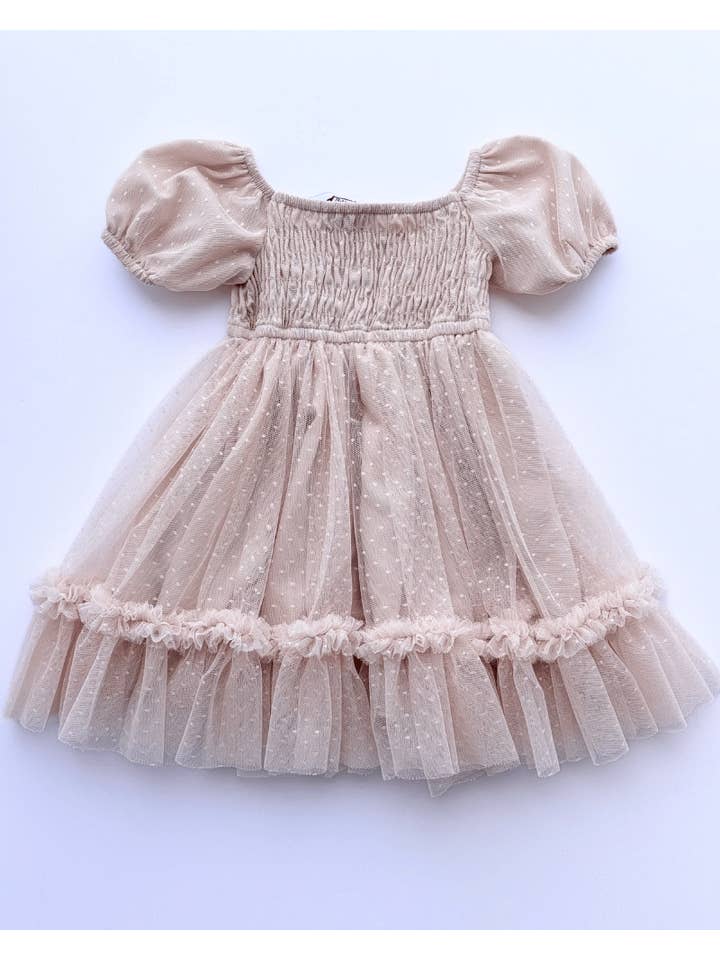 Bailey's Blossoms - Vente Robe – enfant - Robe en tulle à pois smockés - Champagne