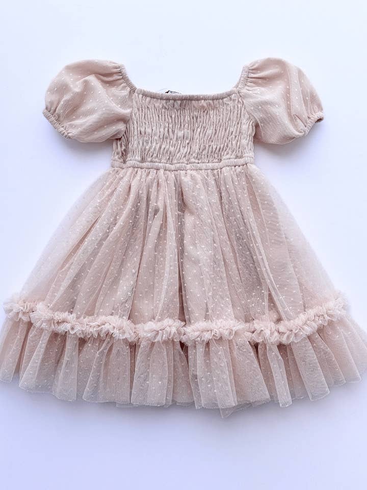Bailey's Blossoms – Vestido - Crianças por atacado – Vestido de Tule com Poás e Franzidos - Champagne1