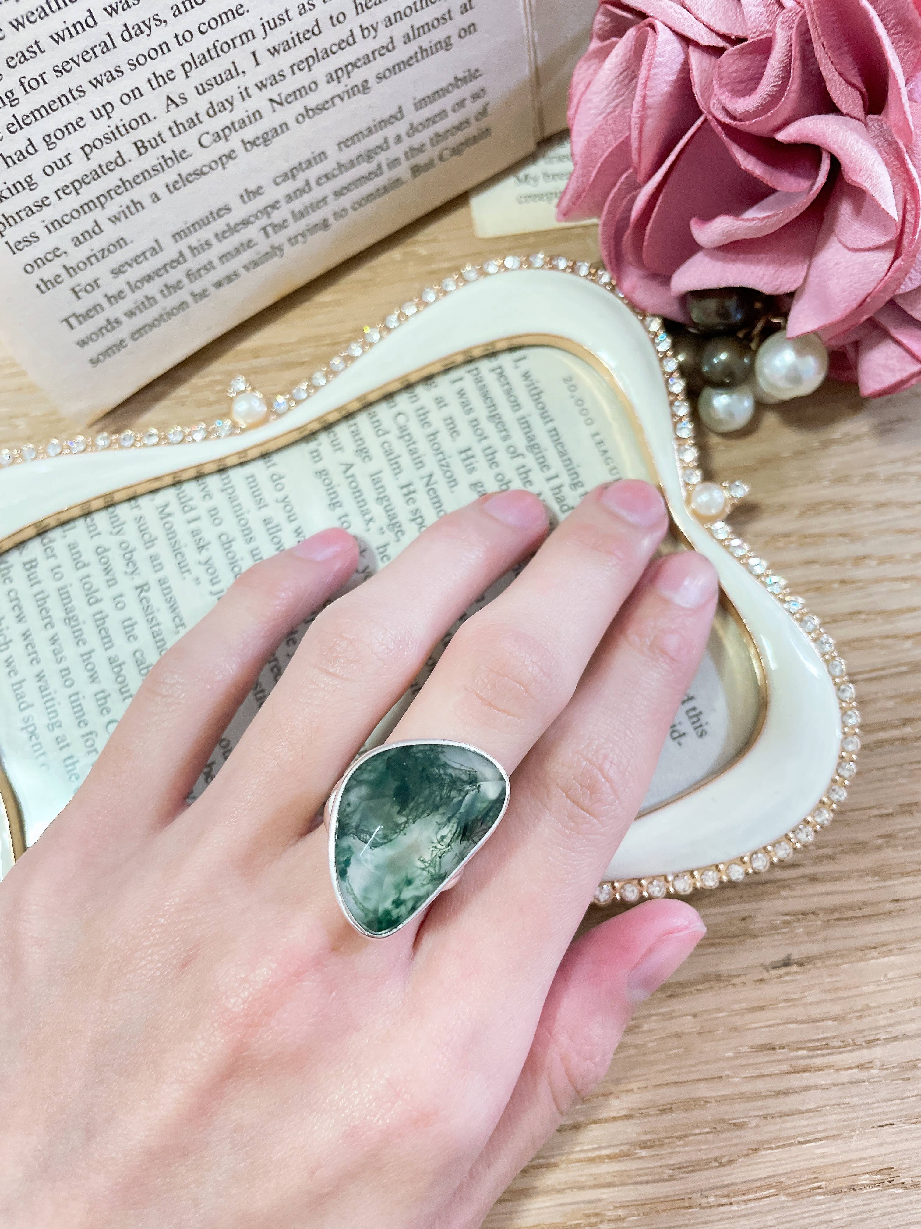 Zoey Simmons - Wholesale Cocktail/Statement Ring - Moss Agate Fancy Cut Statement Ring - SF2