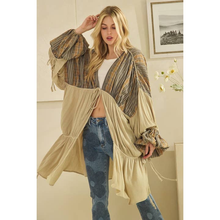 Oli&Hali - Wholesale Cardigan - Women's - WASHED FRONT TIE DRAWSTRING CLOSURE DUSTER1