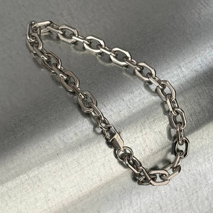 PAXPARIS – wholesale Länkar och kedjearmband – Herrarmband med platta ovala länkar, polerad, 6,5 mm1