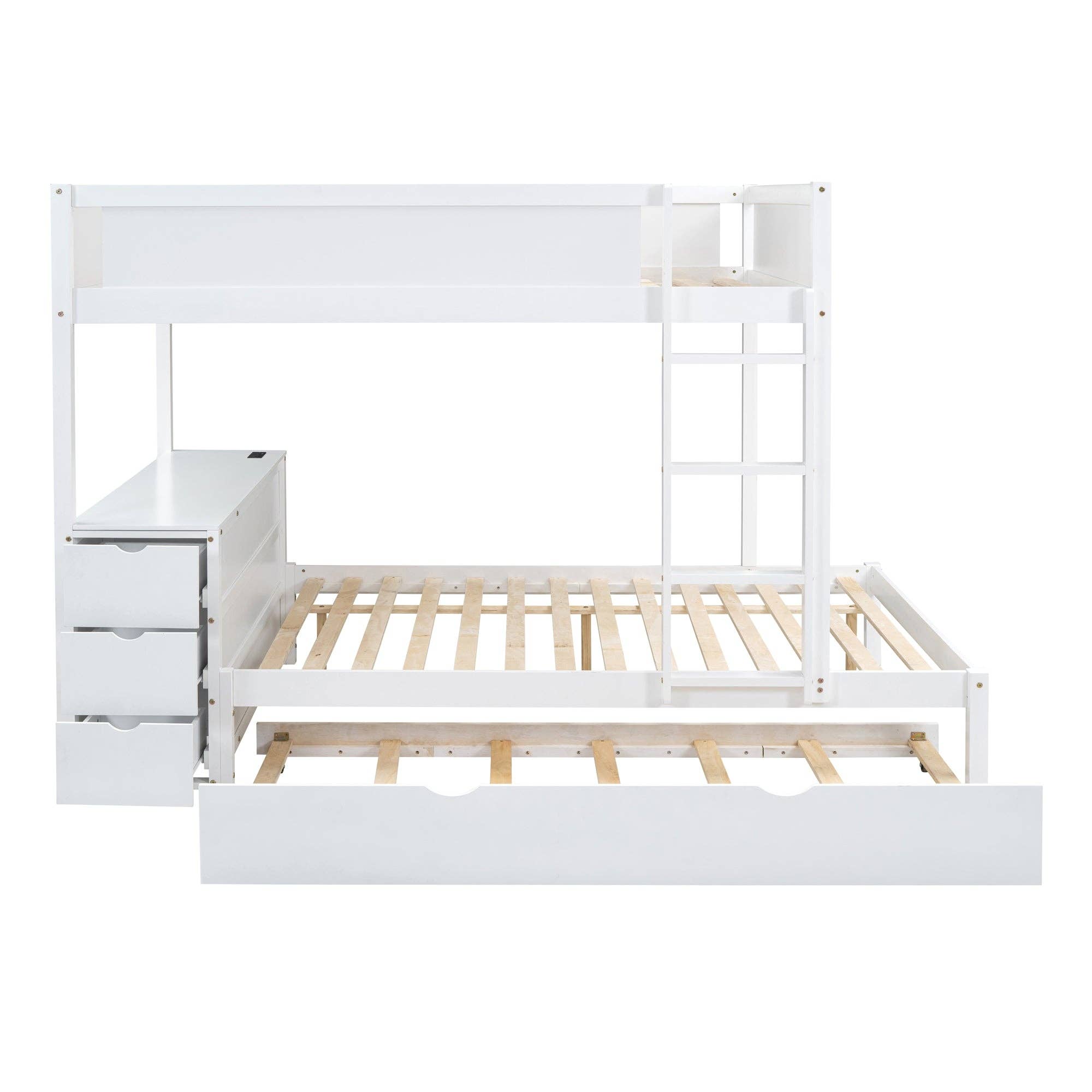 39F Inc. - Wholesale Bed - Full-Over-Full Bunk Bed with Trundle, Storage & Desk – White11