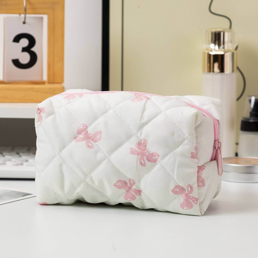 JOSSLYN by wall to wall - Wholesale Makeup/Cosmetic Bag - QUILTED COTTON CHECKER BOW COSMETIC POUCH BAG | 40P5697