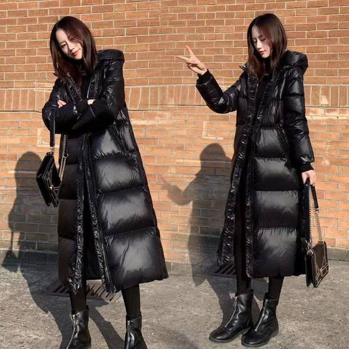 FurDecoration - Vente Manteau – femme - Manteau long en duvet de couleur unie brillante