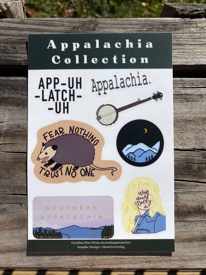 Appalachia Collection- assorted stickers, Gift for Appalachi for wholesale by Carolina Pine Prints