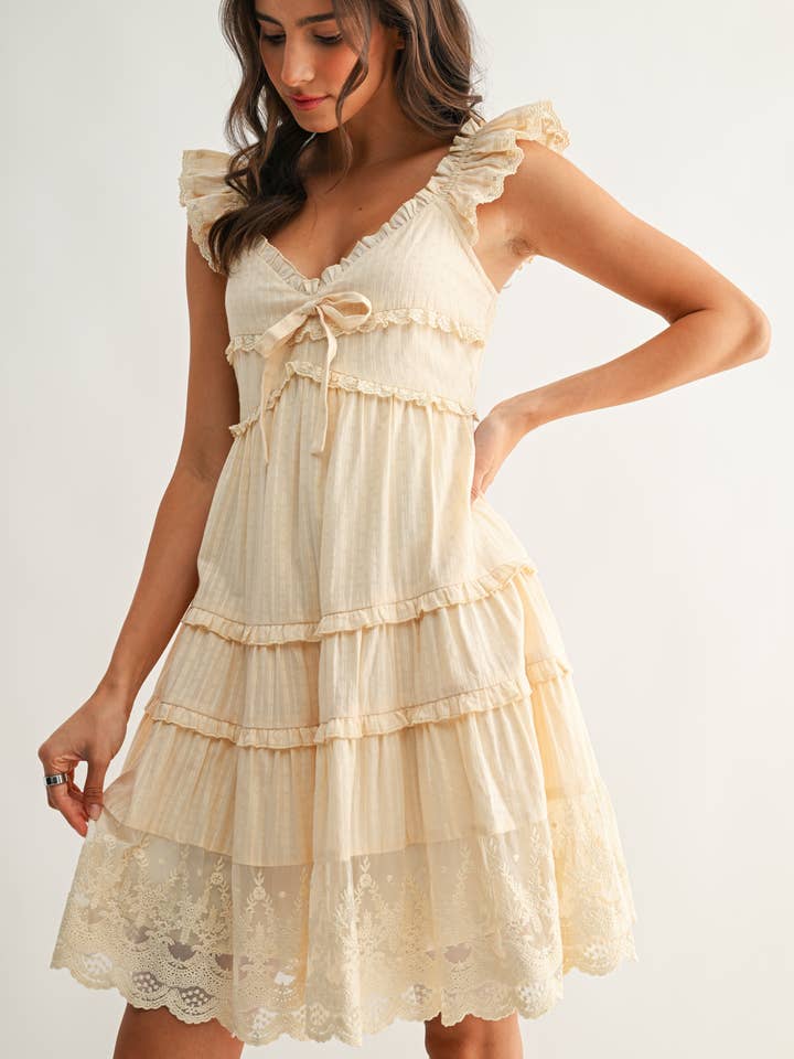 CED26915 Tiered Ruffle Lace Dress for wholesale by Camellia