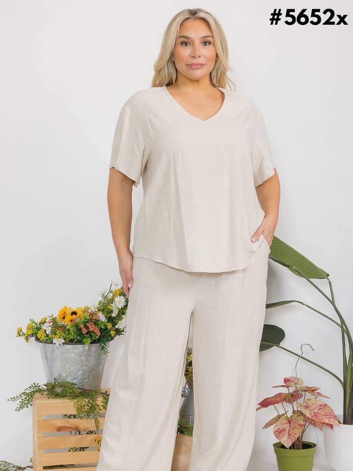 Plus size-topp och byxor i linne, set med två delar för kvinnor för wholesale av Fashion Space