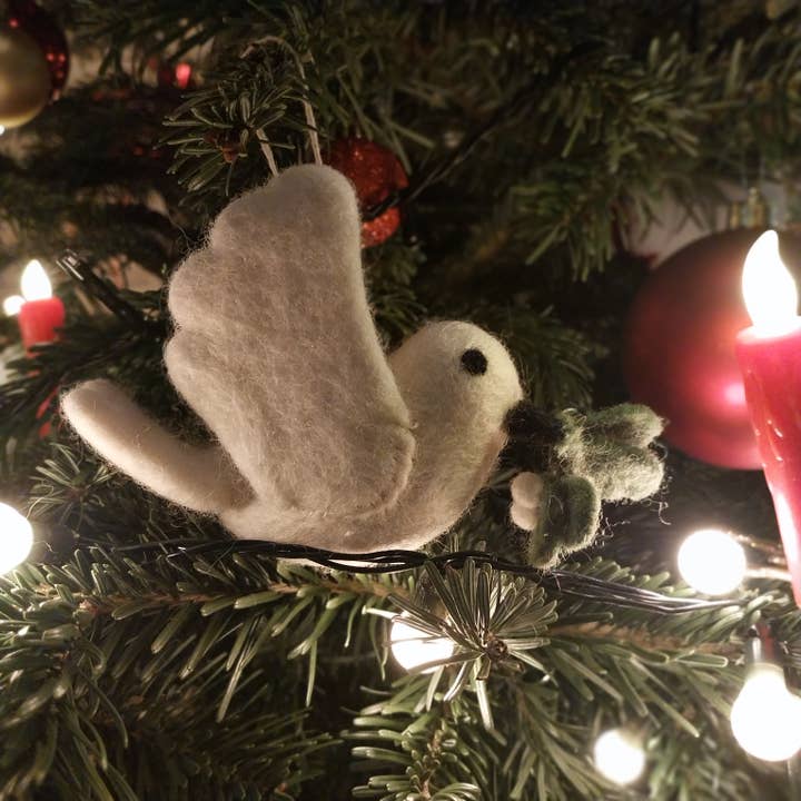 Felt So Good - Wholesale Ornament - Handmade Felt Mistletoe Dove Hanging Christmas Decoration