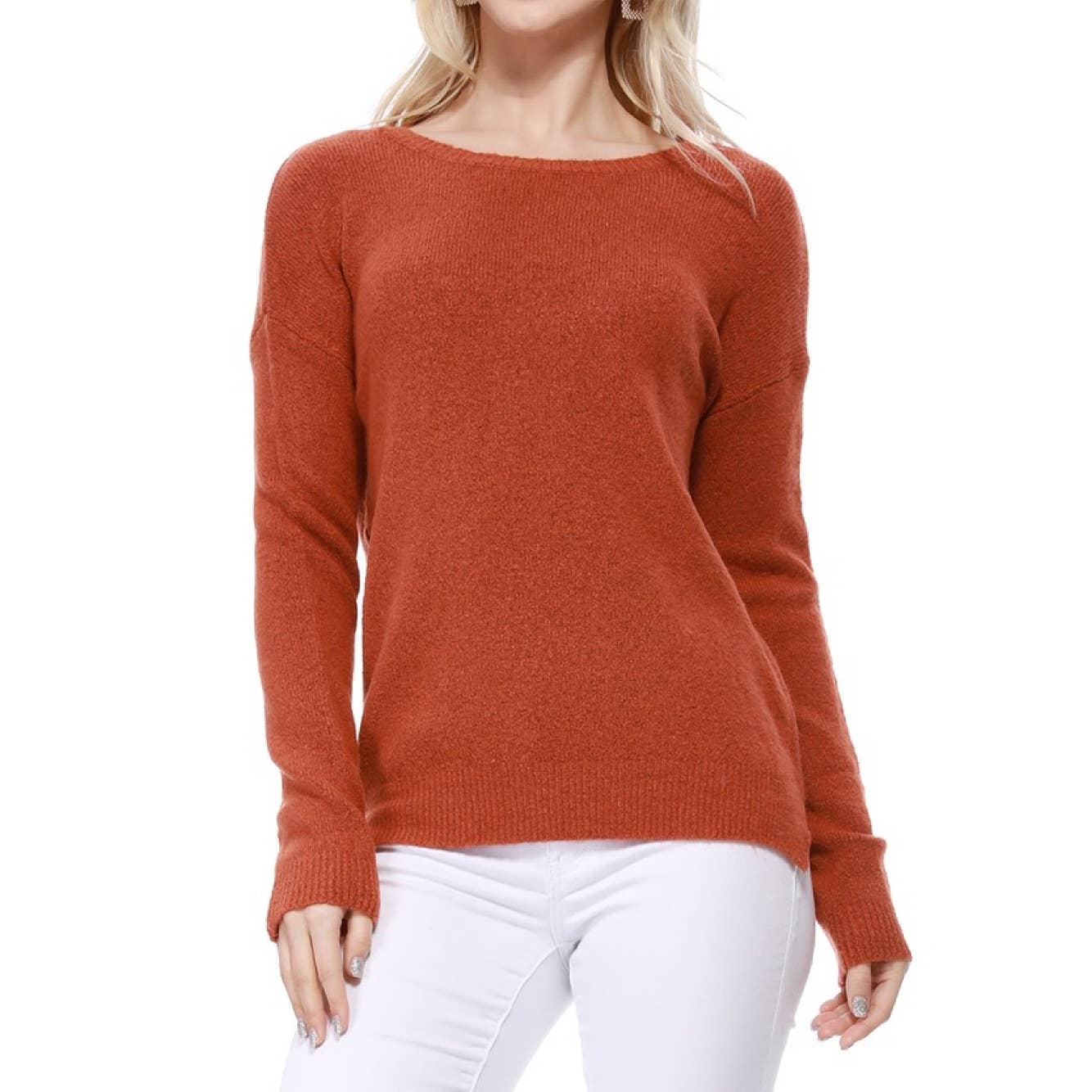 Mak – wholesale Pullovertröja - Dam – Crewneck stickad tröja med sidoslits MK80158