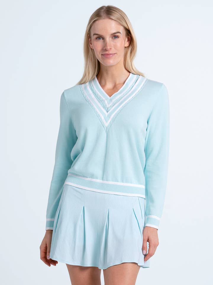 Women's Victory V-Neck Sweater - Blue for wholesale by Lucky In Love
