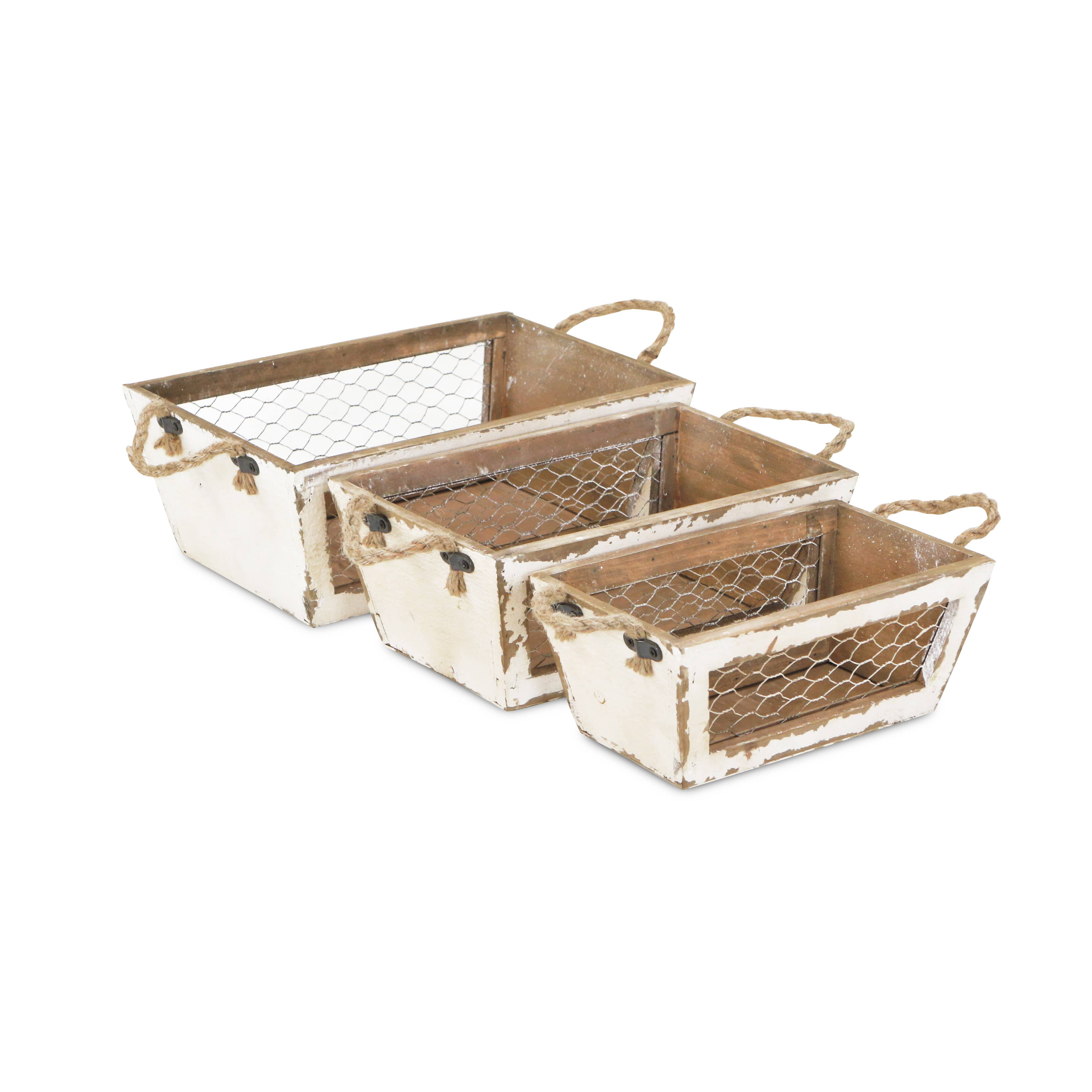 Cheungs Home Decor – wholesale Basket – Irona Set of 3 Tapered Wood & Wire Crates11
