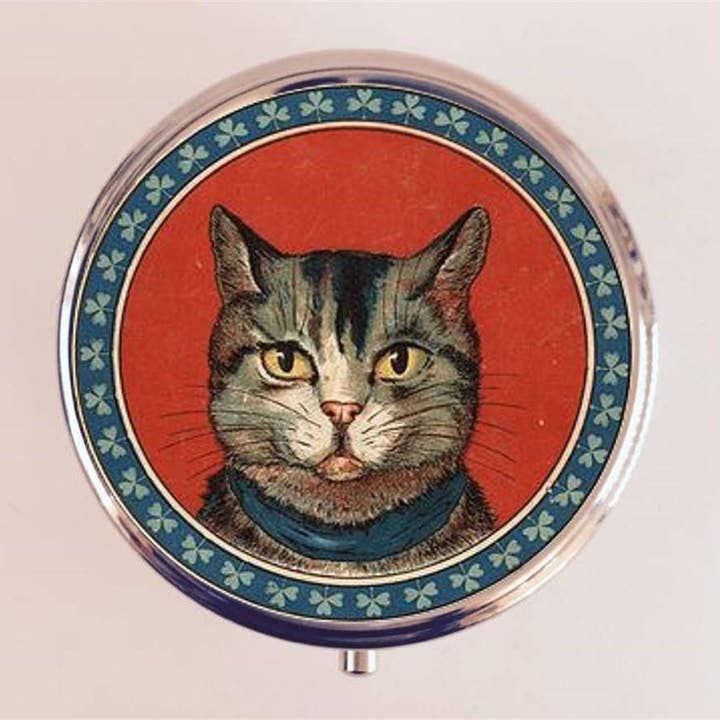 Cat Illustration Pill Box Case Pillbox Holder Trinket Stash Box Retro Cats Head Illustration Kawaii for wholesale by FringePop