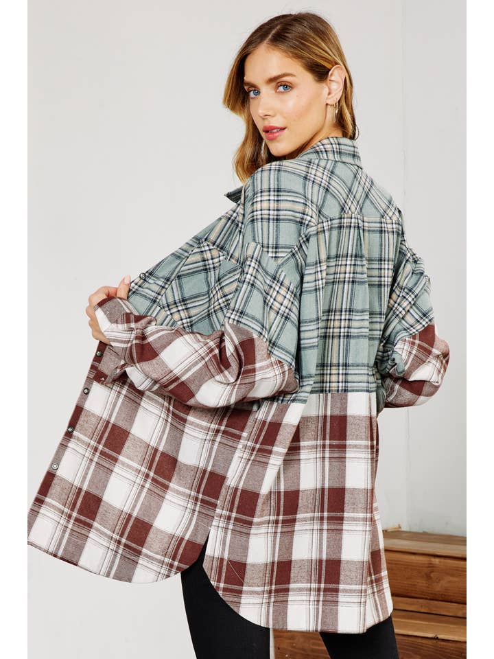 FSL Apparel - Wholesale Button Down Shirt - Women's - IJ1059 - MIXED PLAID BUTTON DOWN OVERSIZED SHIRT12