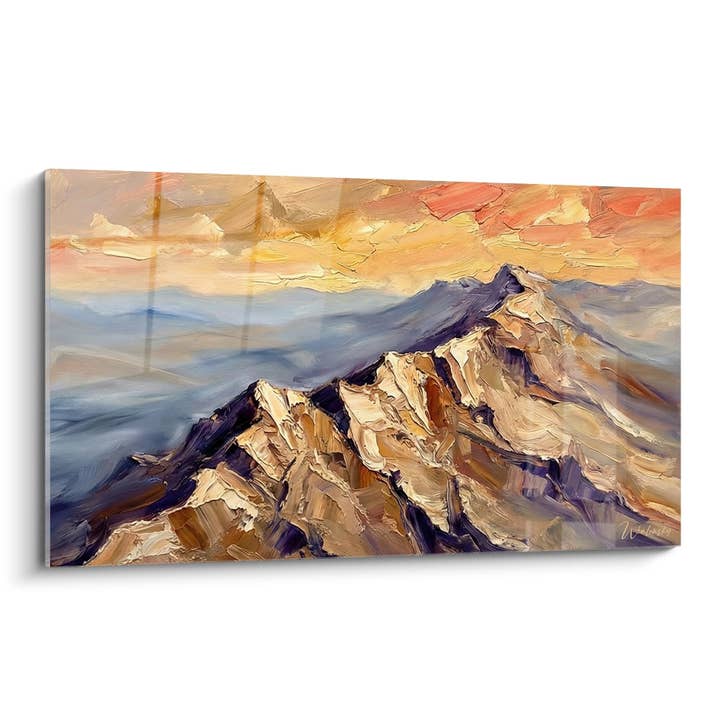 Tableau Montagne au Coucher de Soleil - Sommets Dorés - Edition Les Dolomites pour la vente par Walensky