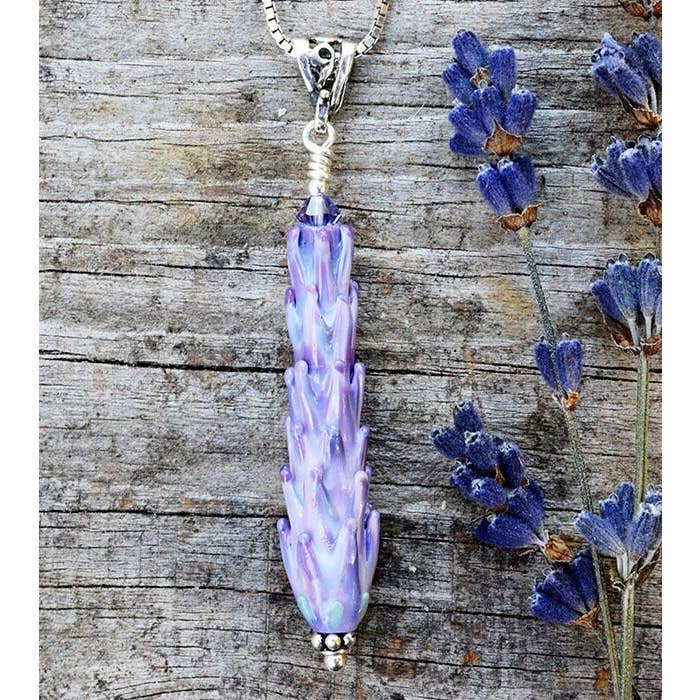 Lavender Beads - Wholesale Pendant/Charm Necklace - Long Lavender Glass Bead Pendant on 24" Silver Chain - Large