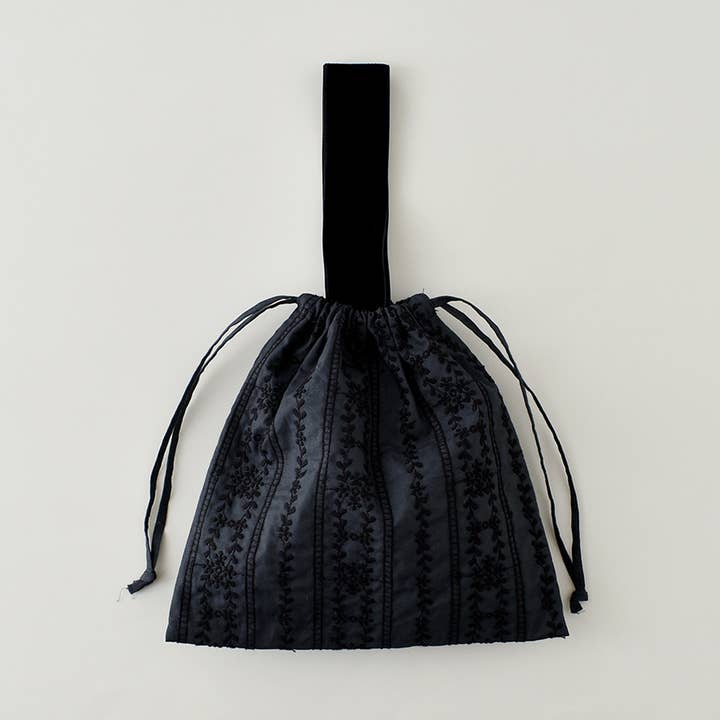 embroidered Lace Drawstring Bag with Handle for wholesale by CHECK&STRIPE