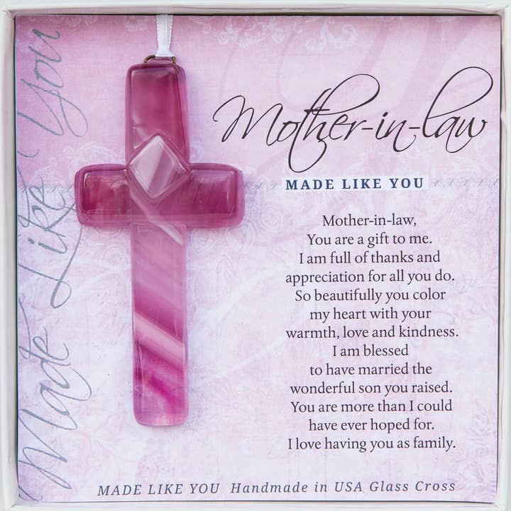Mother-In-Law Gift USA Handmade Glass Cross 4457 for wholesale by The Grandparent Gift Co. Inc.