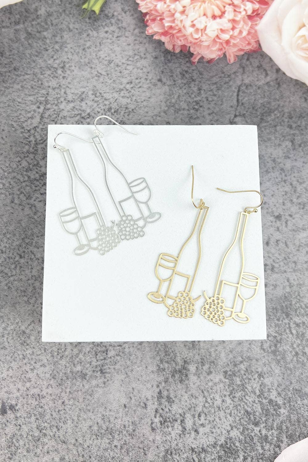 JHP Collection - Wholesale Dangle Earrings - FILLIGREE WINE BOTTLE AND WINE GLASS SHAPE HOOK EARRINGS3