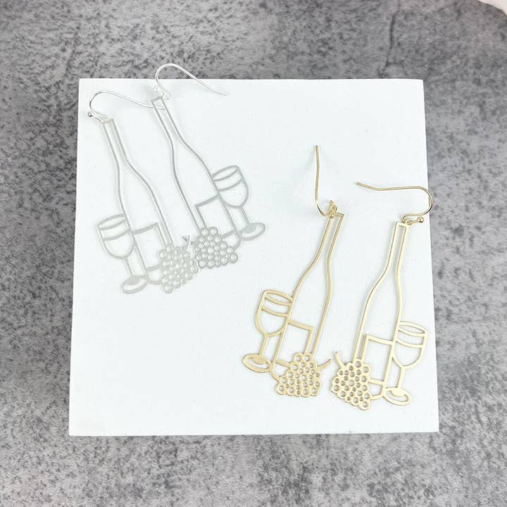 JHP Collection - Wholesale Dangle Earrings - FILLIGREE WINE BOTTLE AND WINE GLASS SHAPE HOOK EARRINGS3
