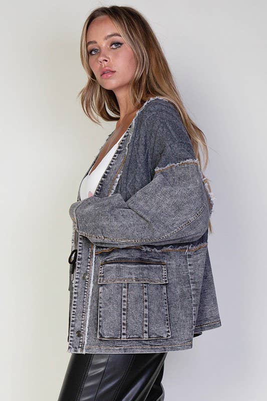 Grey Wash Cable Knitted Sweater & Denim Jean Cardigan Jacket for wholesale on Faire4