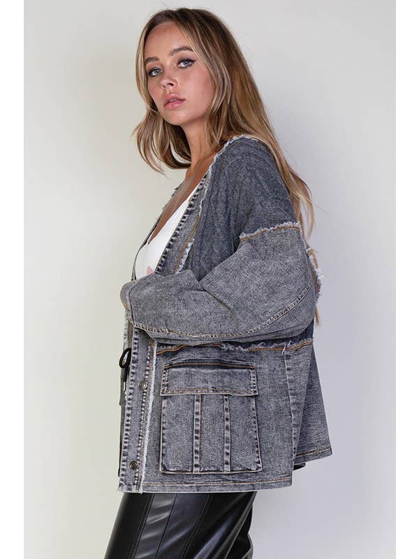 Grey Wash Cable Knitted Sweater & Denim Jean Cardigan Jacket for wholesale on Faire4