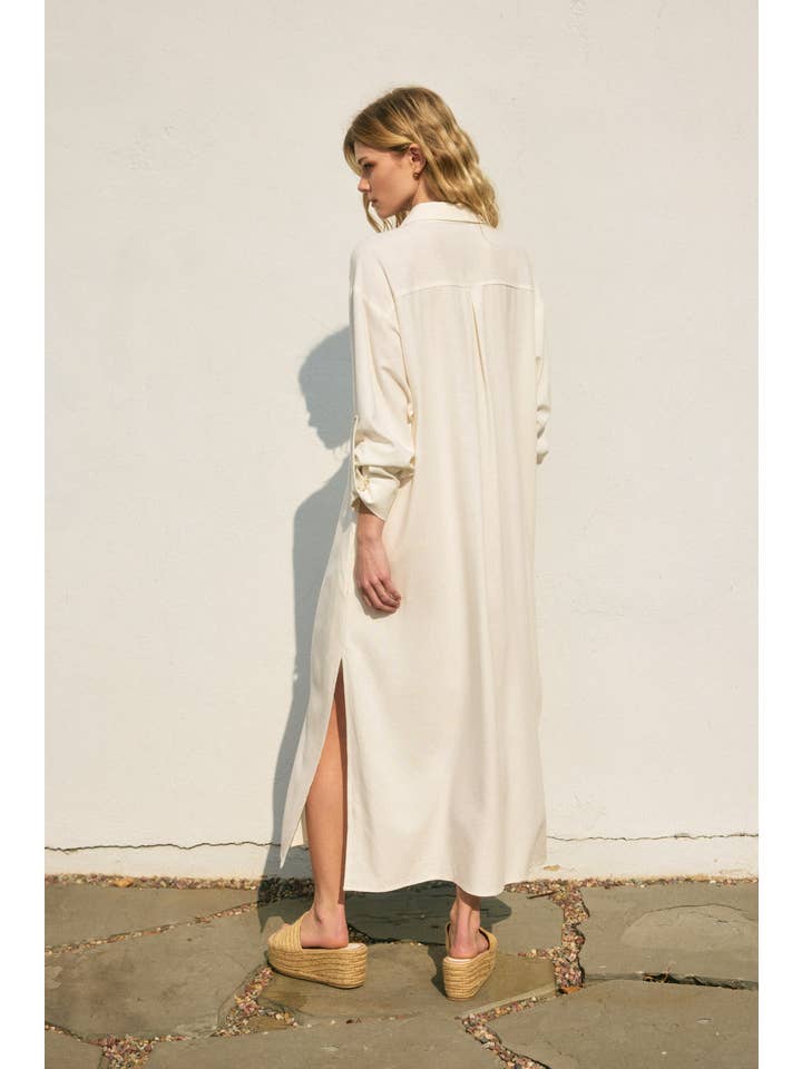 Dress Forum - Wholesale Dress - Women's - Cotton Linen Pleated Longline Shirt Dress (1)2