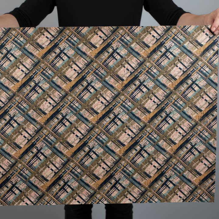 Cork Fabric with Geometric Pattern 13x19in 33x48cm for wholesale by Craft House PT