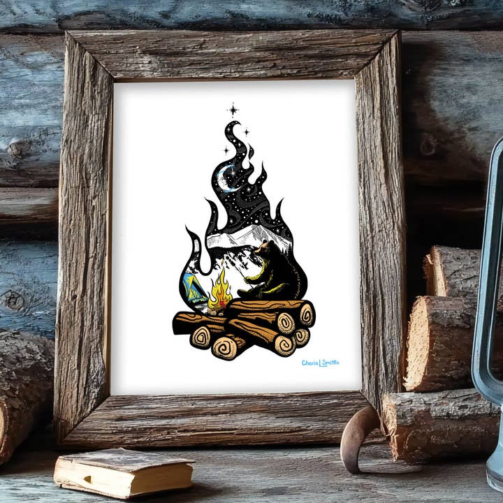Campfire Nights (Bear Camping) for wholesale by CherieSmittleArt