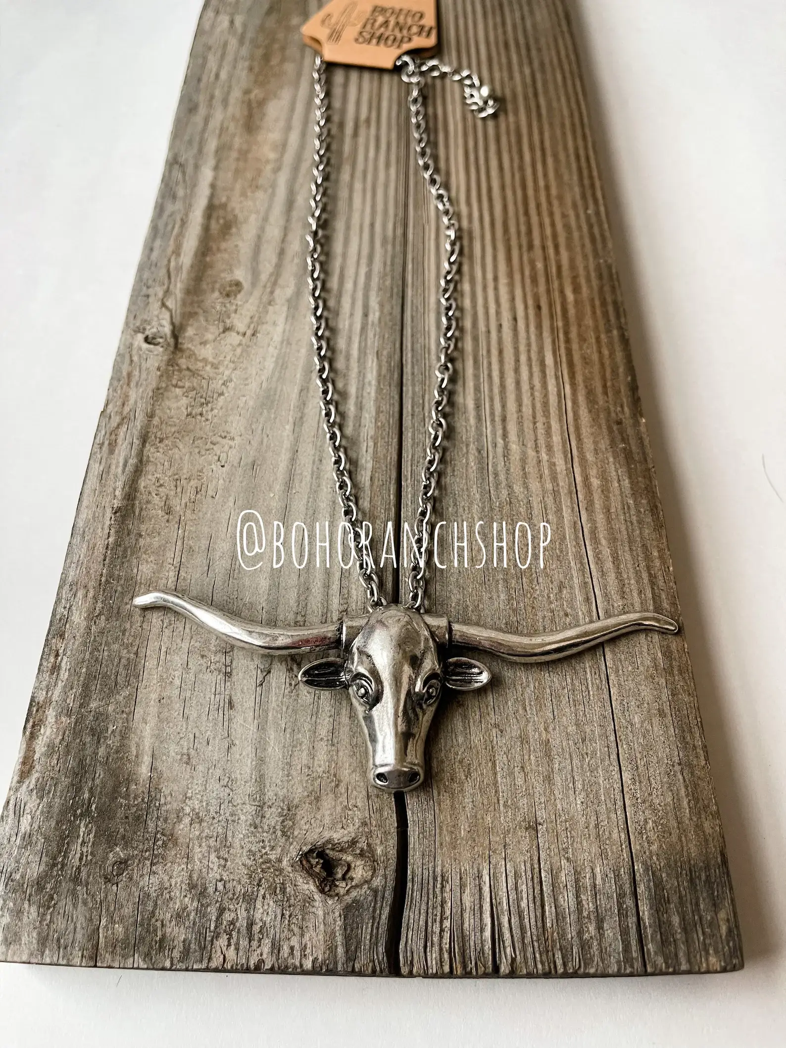 Boho Ranch Shop - Wholesale Pendant/Charm Necklace - Large Longhorn Pendant Steer Western Necklace4