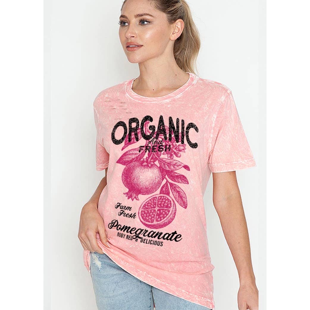 2&moon - Wholesale Screen Printed T-Shirt - Women's - FARM FRESH POMEGRANATE MINERAL WASH TEE2