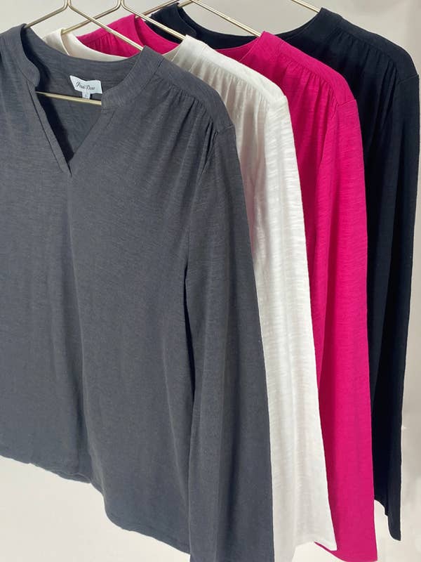 V-neck cotton long sleeve t shirt for wholesale by Petal Dew