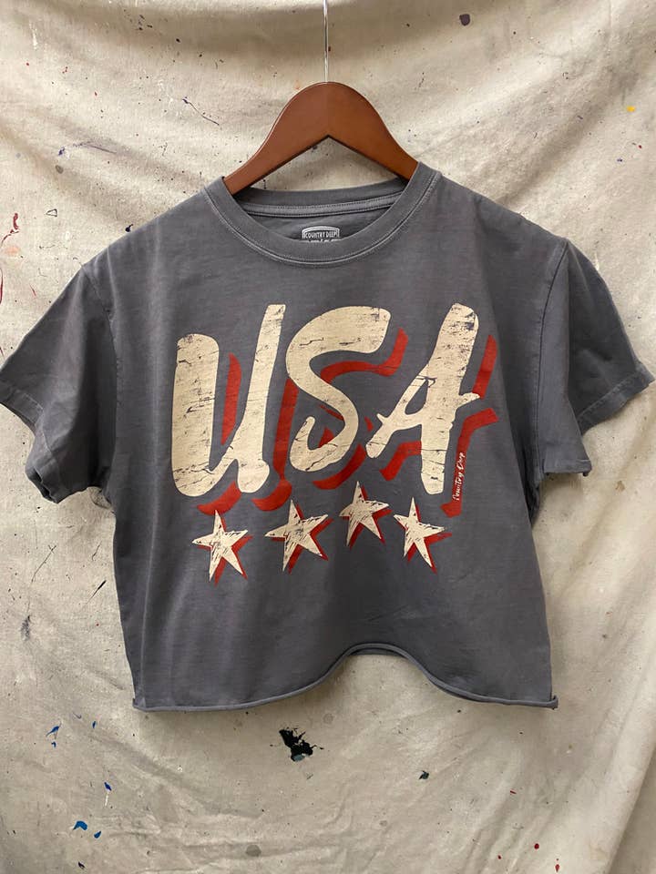 Country Deep Apparel - Wholesale Screen Printed T-Shirt - Women's - USA vintage Relaxed Crop T-shirt 8