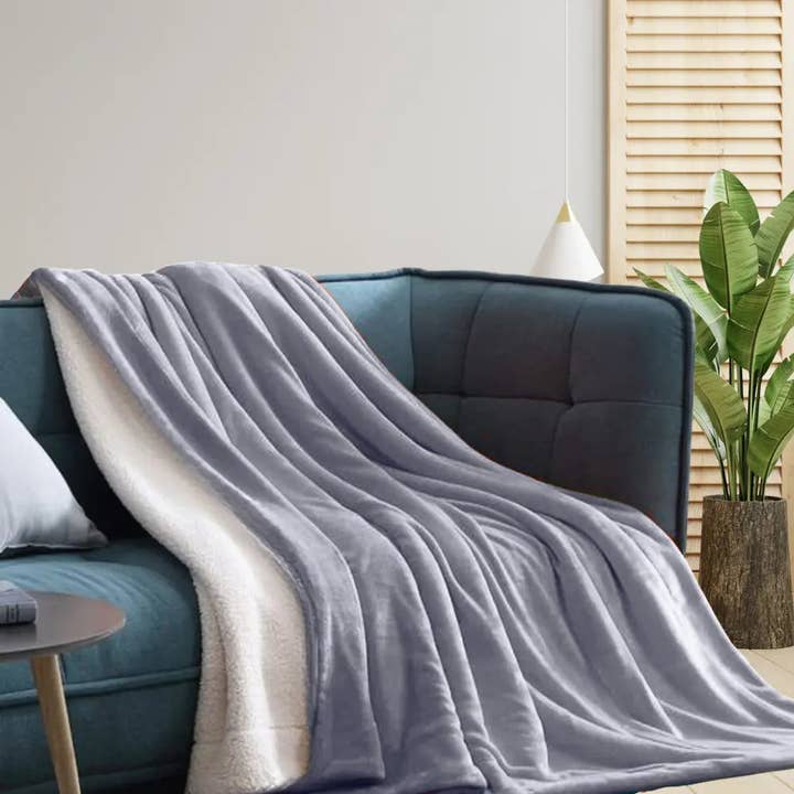 Grey Sherpa Fleece throw – Soft Fleece Meets Plush Sherpa for wholesale by The Fitted Sheets