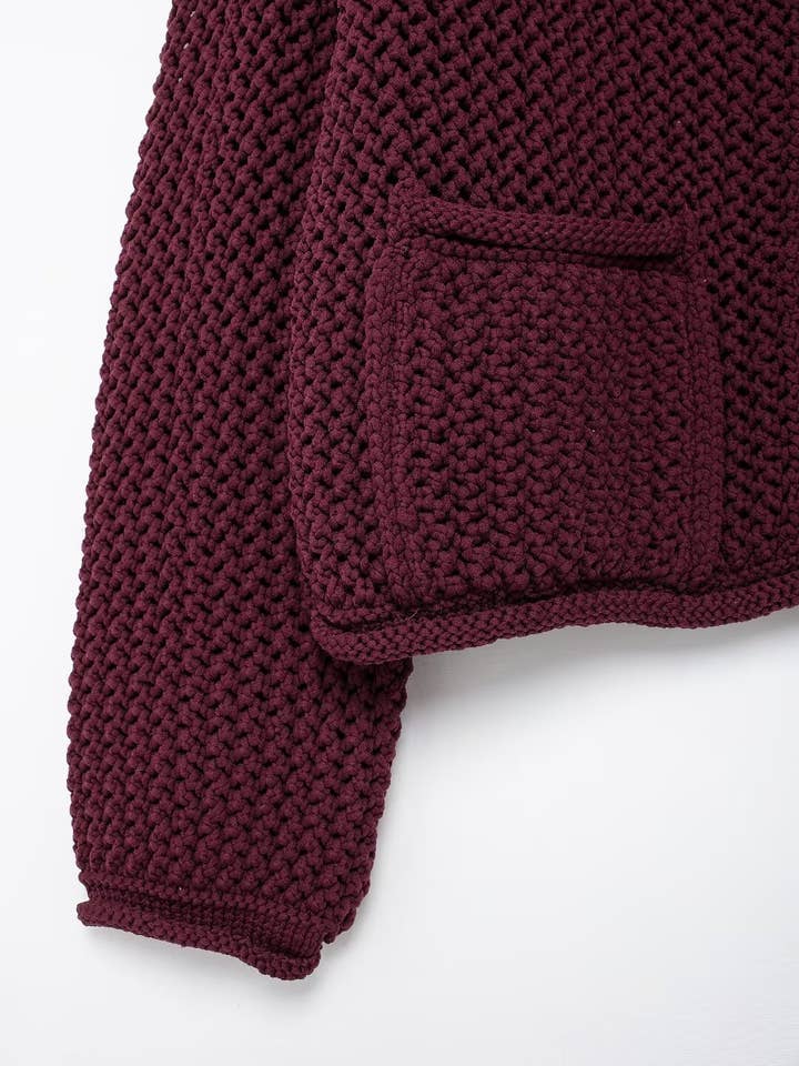 WINE BURGUNDY COARSE NEEDLE KNIT CARDIGAN SWEATER for wholesale on Faire4
