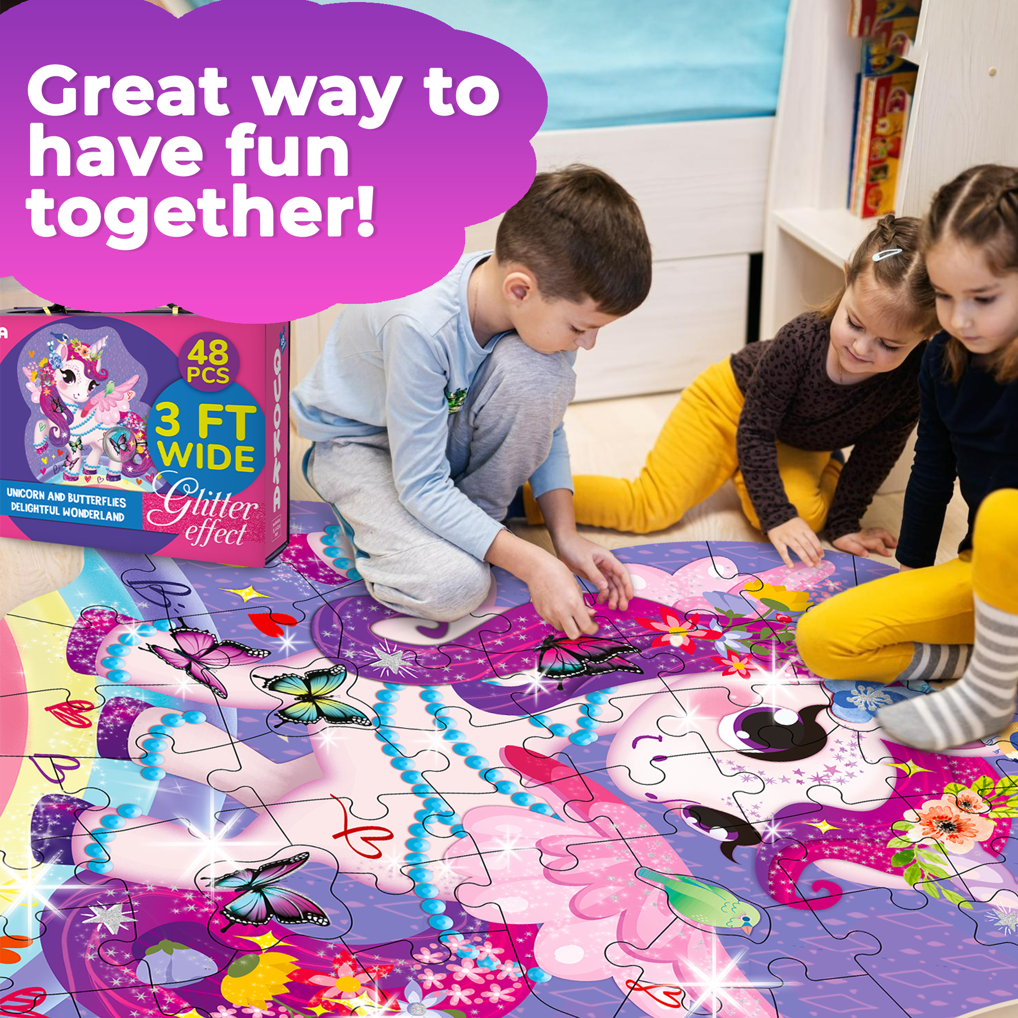 QUOKKA - Wholesale Puzzle - Kids - Unicorn Glitter Shaped Floor Puzzle for Kids7