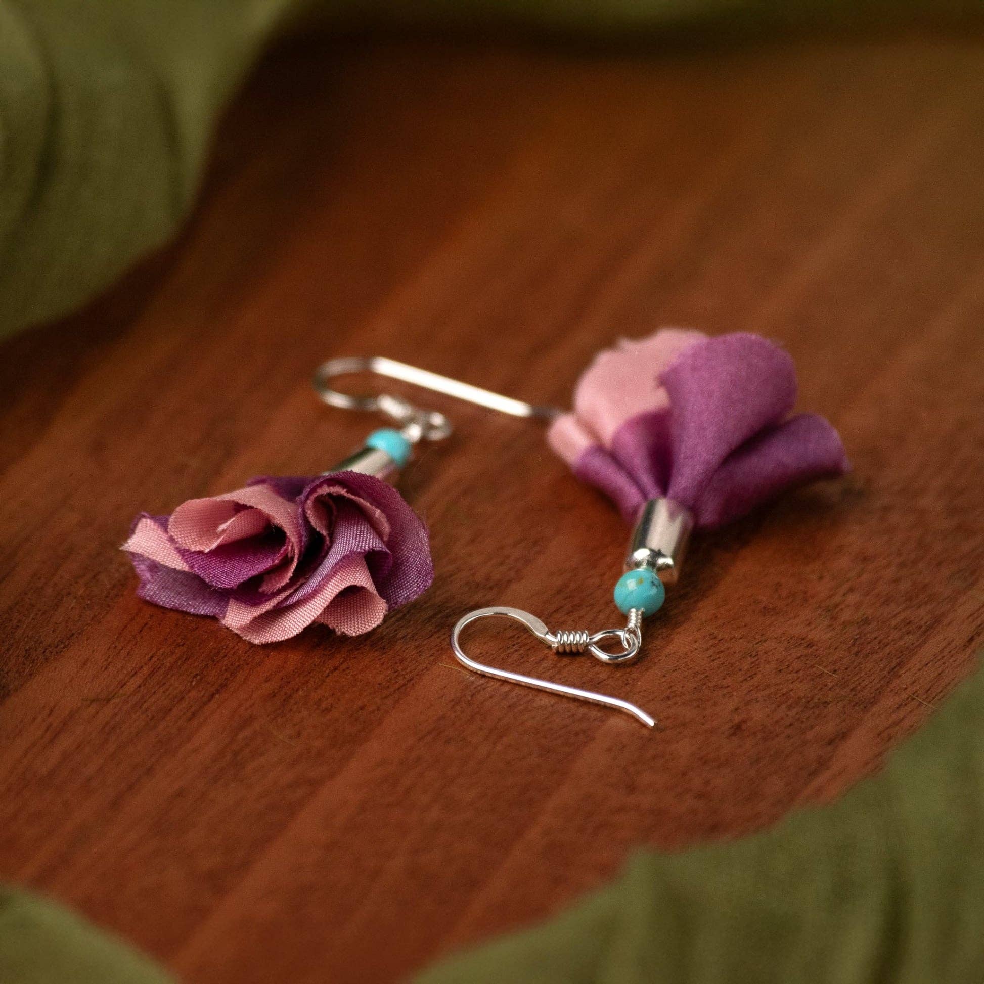 Buckaroo Bling LLC dba Bling Boheme - Wholesale Dangle Earrings - Short Sterling Silver Earrings w/ Pink Flower and Turquoise3