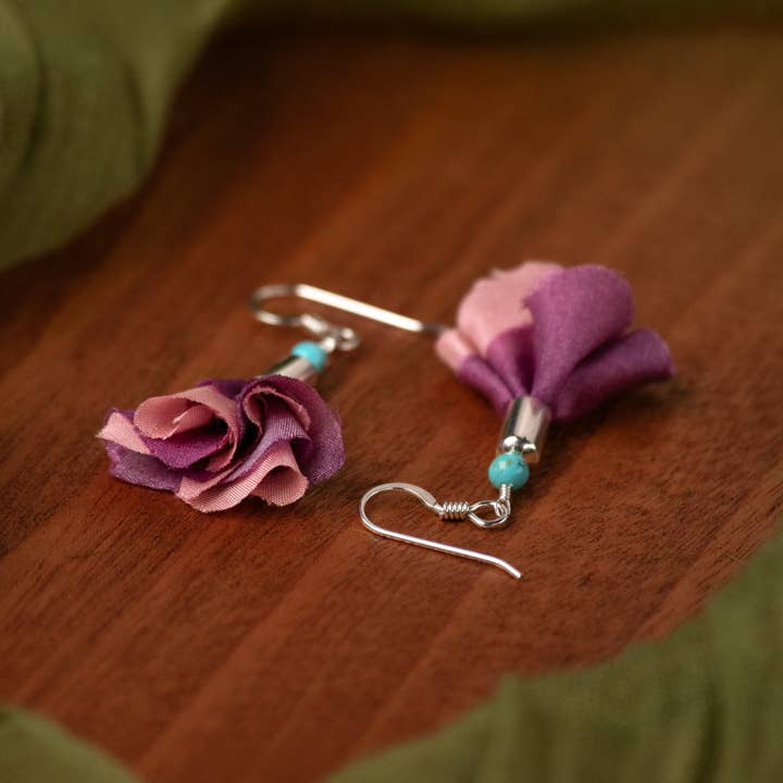 Buckaroo Bling LLC dba Bling Boheme - Wholesale Dangle Earrings - Short Sterling Silver Earrings w/ Pink Flower and Turquoise3