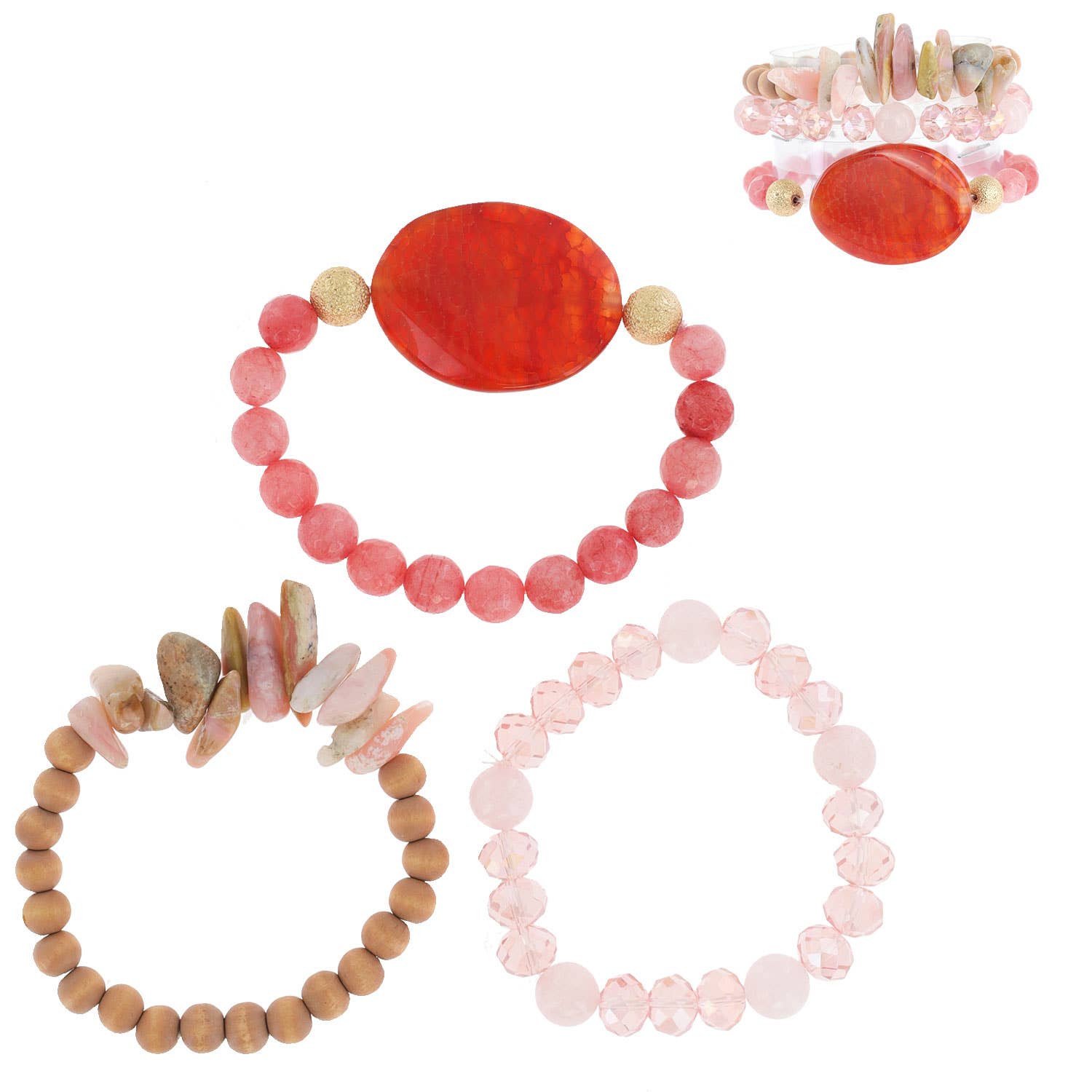 SP Sophia Collection - Wholesale Jewelry Set - Healing Chakra Layering Mix Beaded 3 Piece Bracelet Set