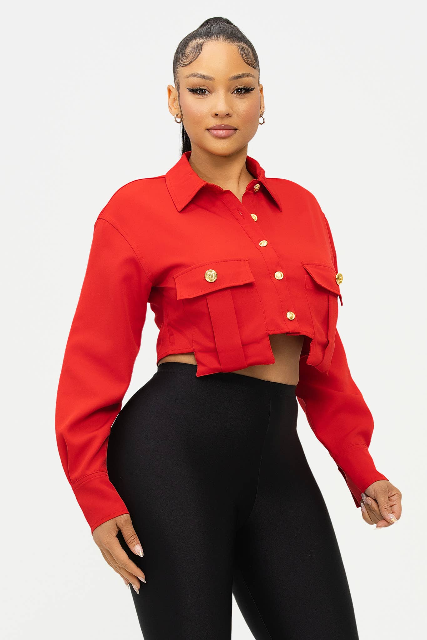 Julia by LoveJ - Vente Chemise à col boutonné – femme - Haut à boutons devant avec poches surdimensionnées11