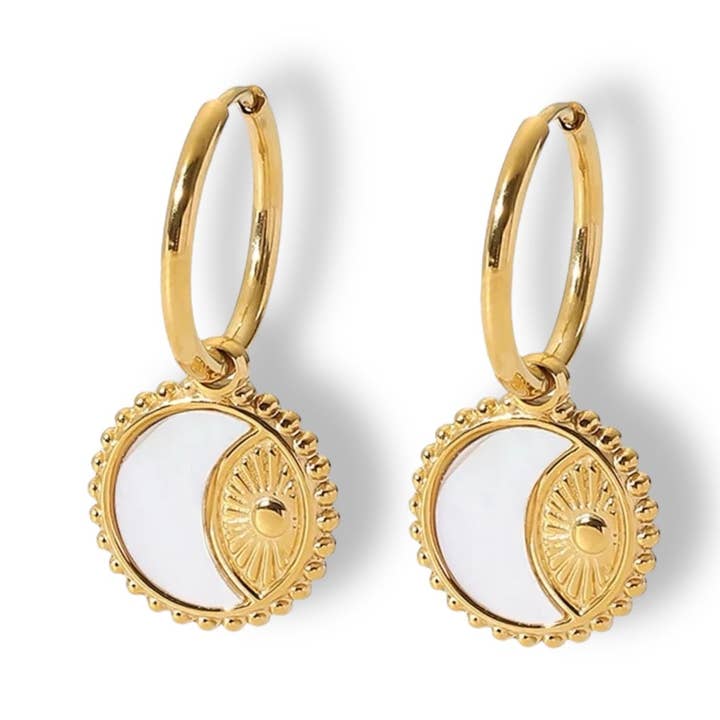 Mother of Pearl Sun Hoop Earrings 💧 for wholesale by Georgina Nicol