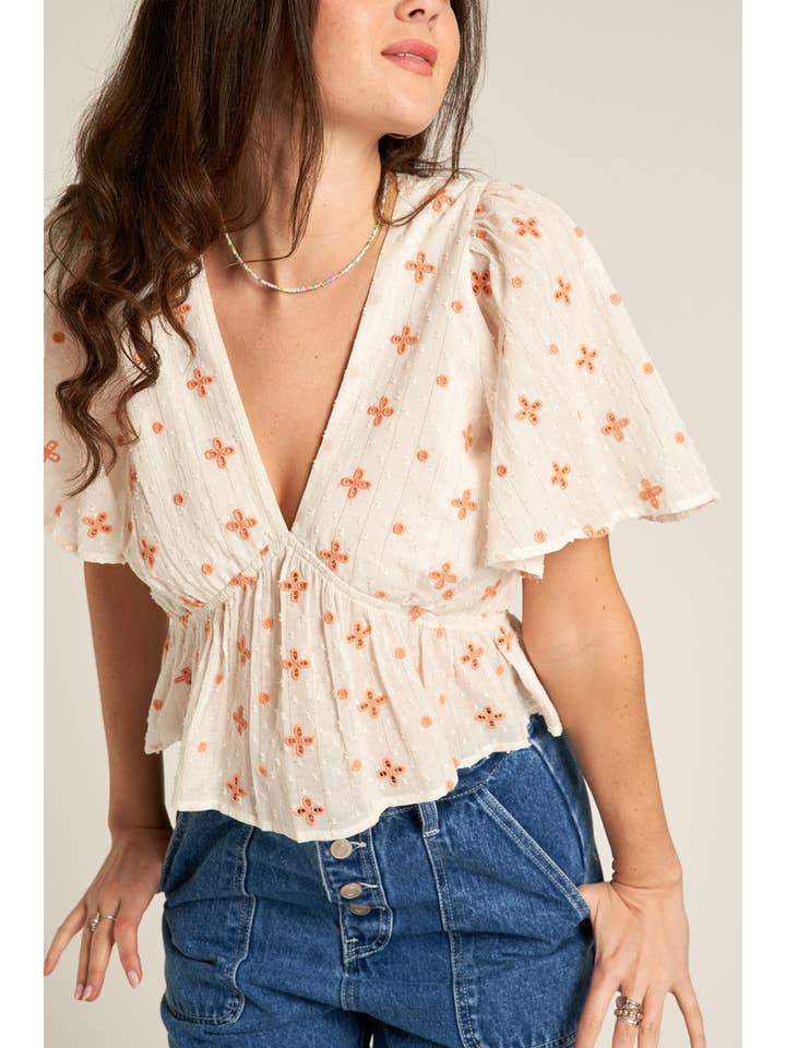 En Crème - Wholesale Blouse - Women's - Flutter Sleeve V-Neck Top5