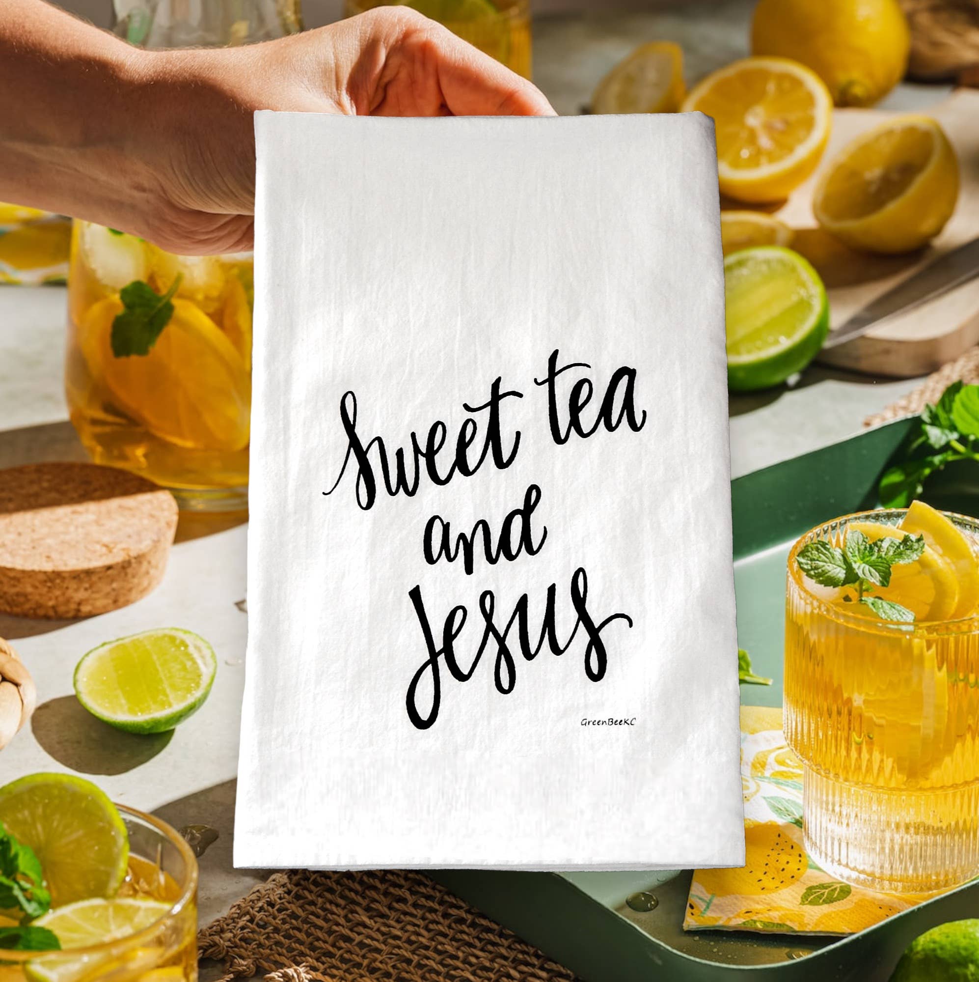 Green Bee Tea Towels - Wholesale Tea Towel - Tea & Jesus Dish Towel | Tea Towels | Flour Sack Dish Towels2