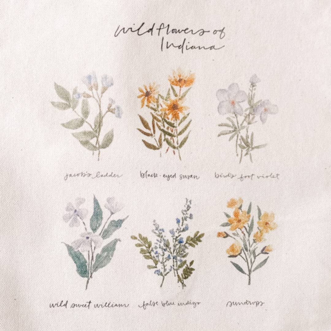 Art and Home co. - Wholesale Tote Bag - Women's - Indiana Wildflowers Watercolor Square Cotton Canvas Tote3